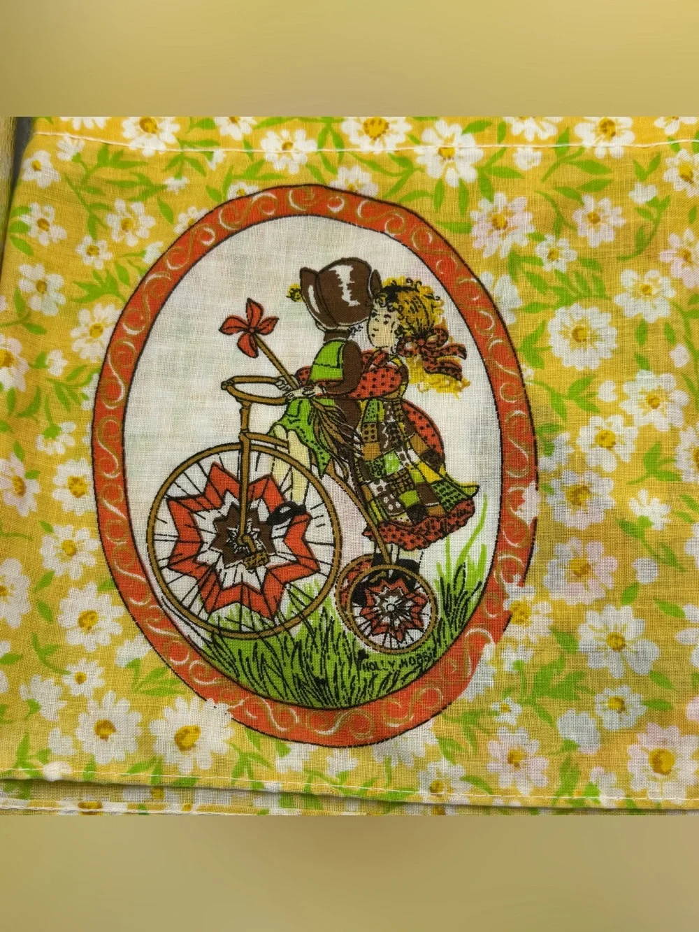 Vintage Holly Hobbie Handmade window valance Panels Pair Daisy Floral 64.5” Long